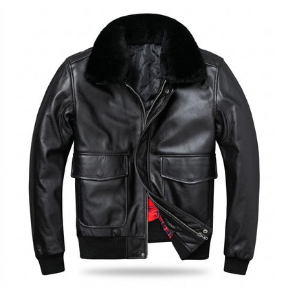 Gentleman Code - Vivan | Gefüttert Fellkragen Lederjacke Herren