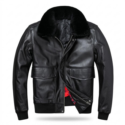 Gentleman Code - Vivan | Gefüttert Fellkragen Lederjacke Herren