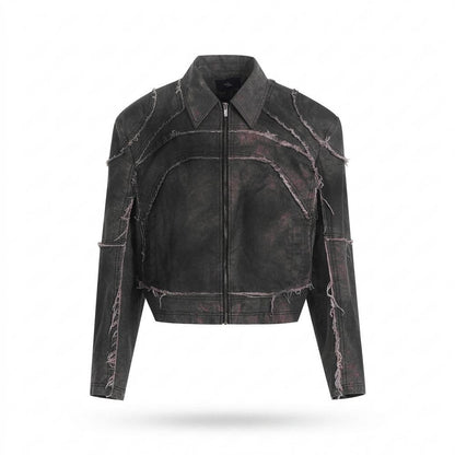 Gentleman Code - Zuhut | Dekonstruiert Kurzgeschnitten Lederjacke Unisex