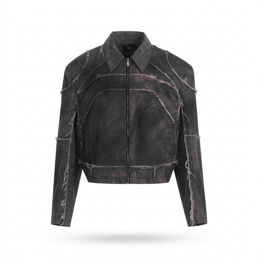 Gentleman Code - Zuhut | Dekonstruiert Kurzgeschnitten Lederjacke Unisex