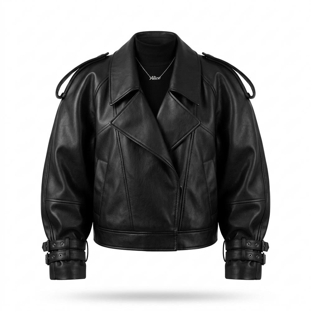 Gentleman Code - Yulim | Weit Geschnitten Gepufft Lederjacke Damen