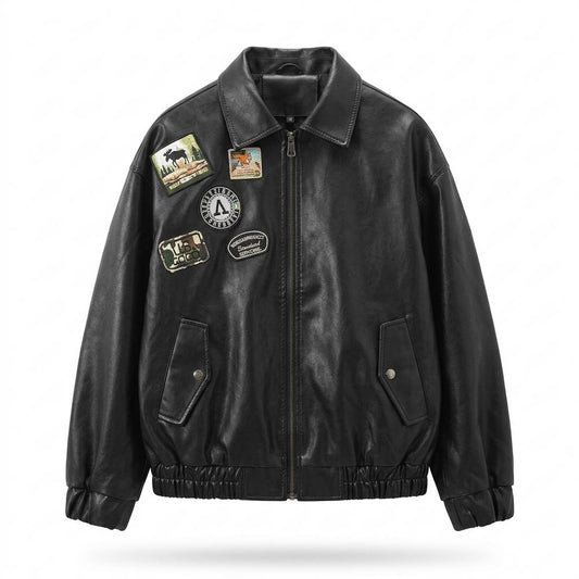 Gentleman Code - Mitin | Bestickt Glatt Lederjacke Herren