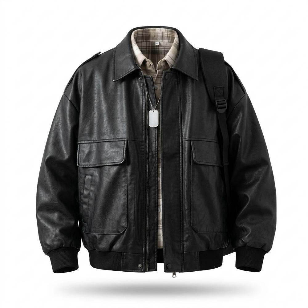 Gentleman Code - Mamad | Weit geschnittene Reißverschluss Lederjacke Herren