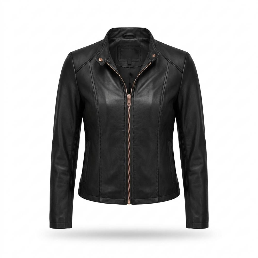 Gentleman Code - Tewuv | Kragenlos Tailliert Lederjacke Damen