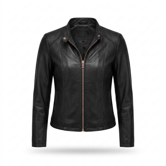 Gentleman Code - Tewuv | Kragenlos Tailliert Lederjacke Damen