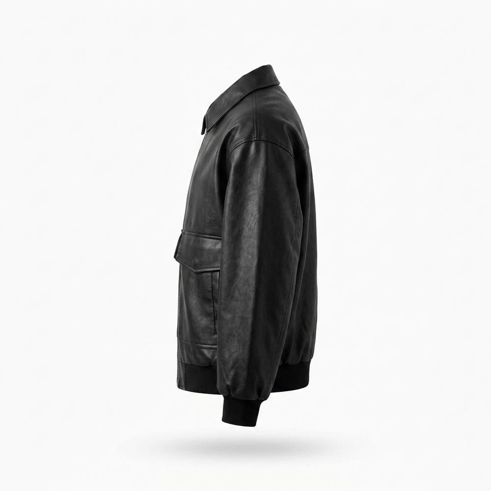 Gentleman Code - Mamad | Weit geschnittene Reißverschluss Lederjacke Herren
