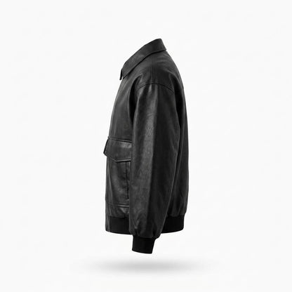 Gentleman Code - Mamad | Weit geschnittene Reißverschluss Lederjacke Herren