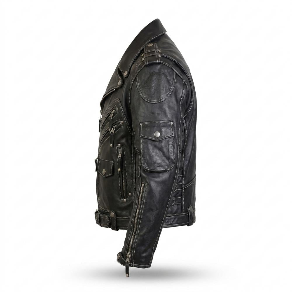 Gentleman Code - Zarak | Kontrastgesteppt Multipocket Lederjacke Herren