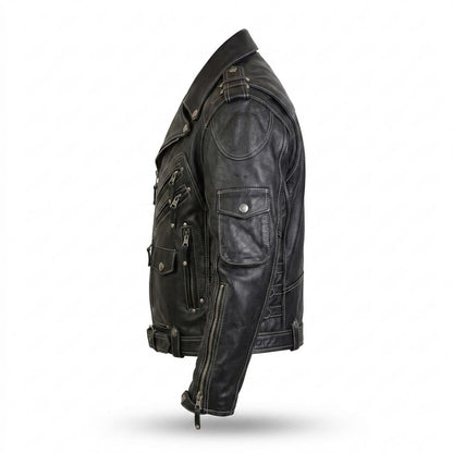 Gentleman Code - Zarak | Kontrastgesteppt Multipocket Lederjacke Herren