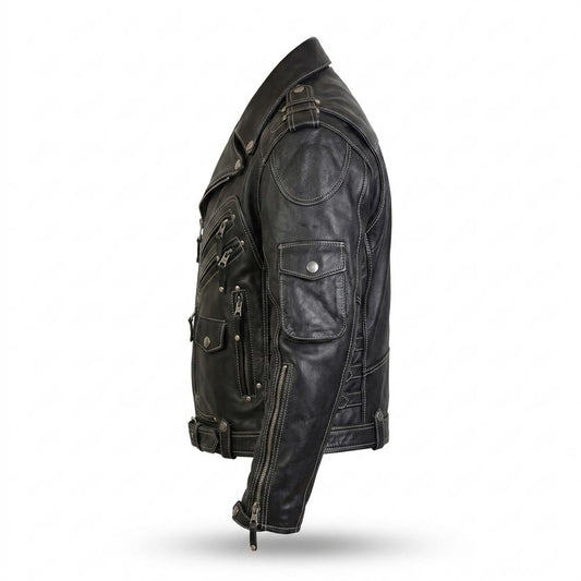 Gentleman Code - Zarak | Kontrastgesteppt Multipocket Lederjacke Herren
