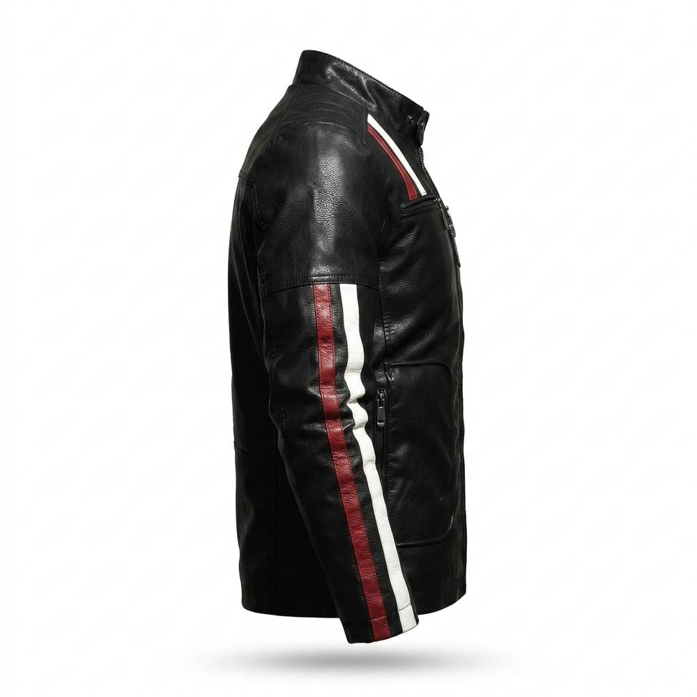 Gentleman Code - Takuk | Gestreift Tailliert Lederjacke Herren
