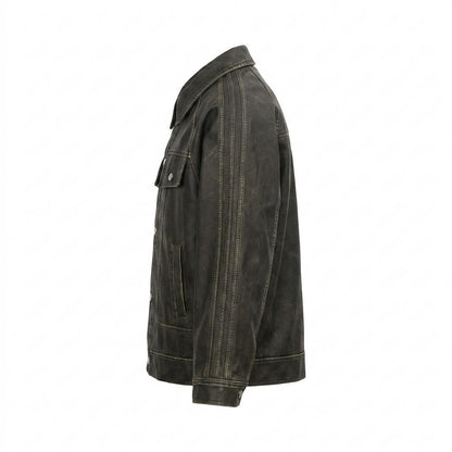 Gentleman Code - Vosal | Gewaschene Geknöpfte Lederjacke Unisex