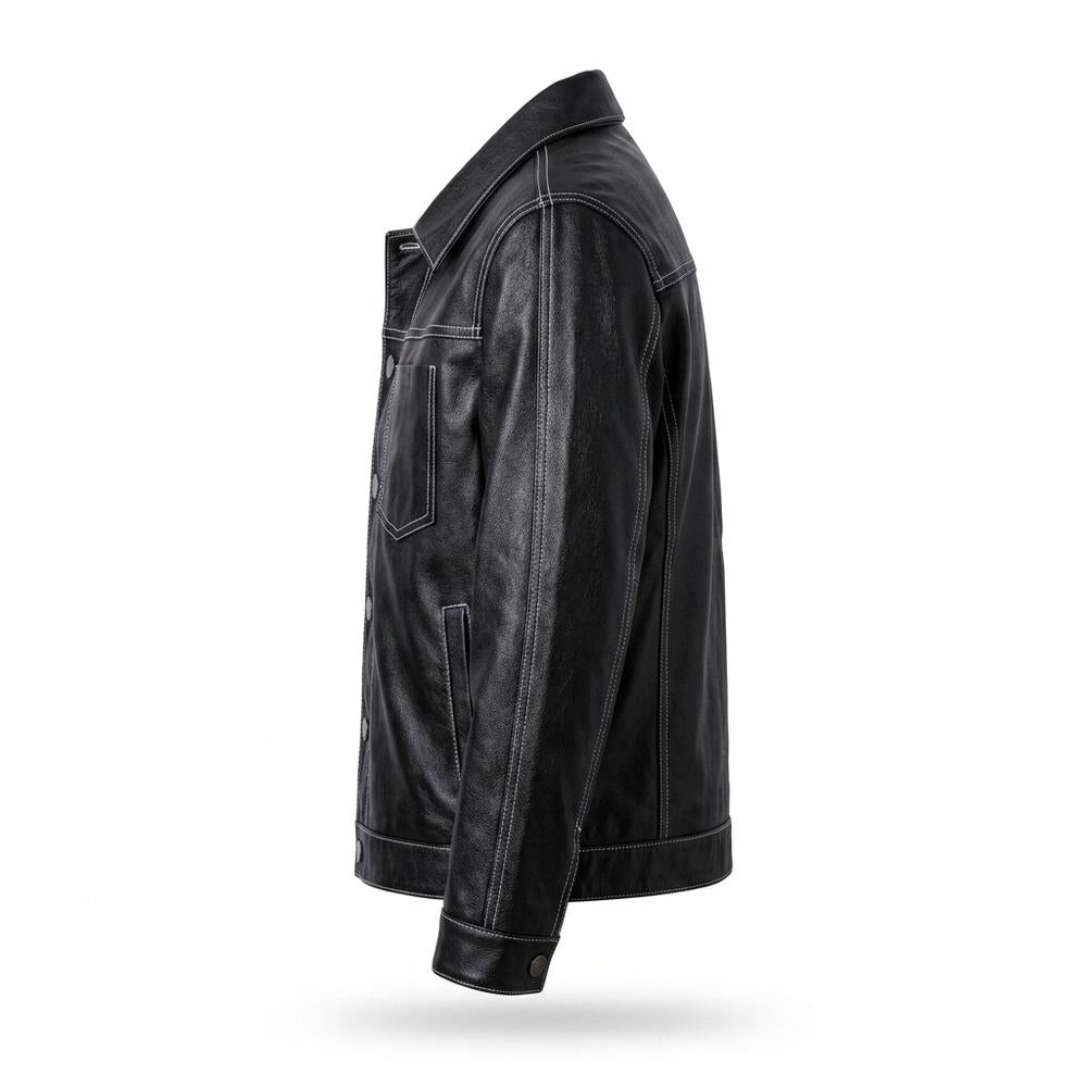 Gentleman Code - Kezul | Kontrastgesteppt Geknöpft Lederjacke Herren