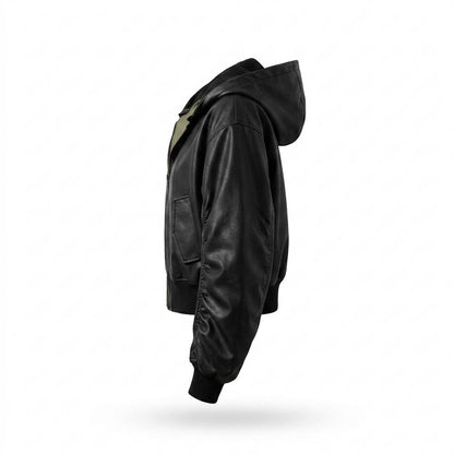 Gentleman Code - Supav | Kurzgeschnittene Gekapuzte Lederjacke Damen