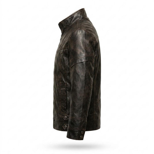 Gentleman Code - Mefiv | Strukturiert Mit Stehkragen Lederjacke Herren