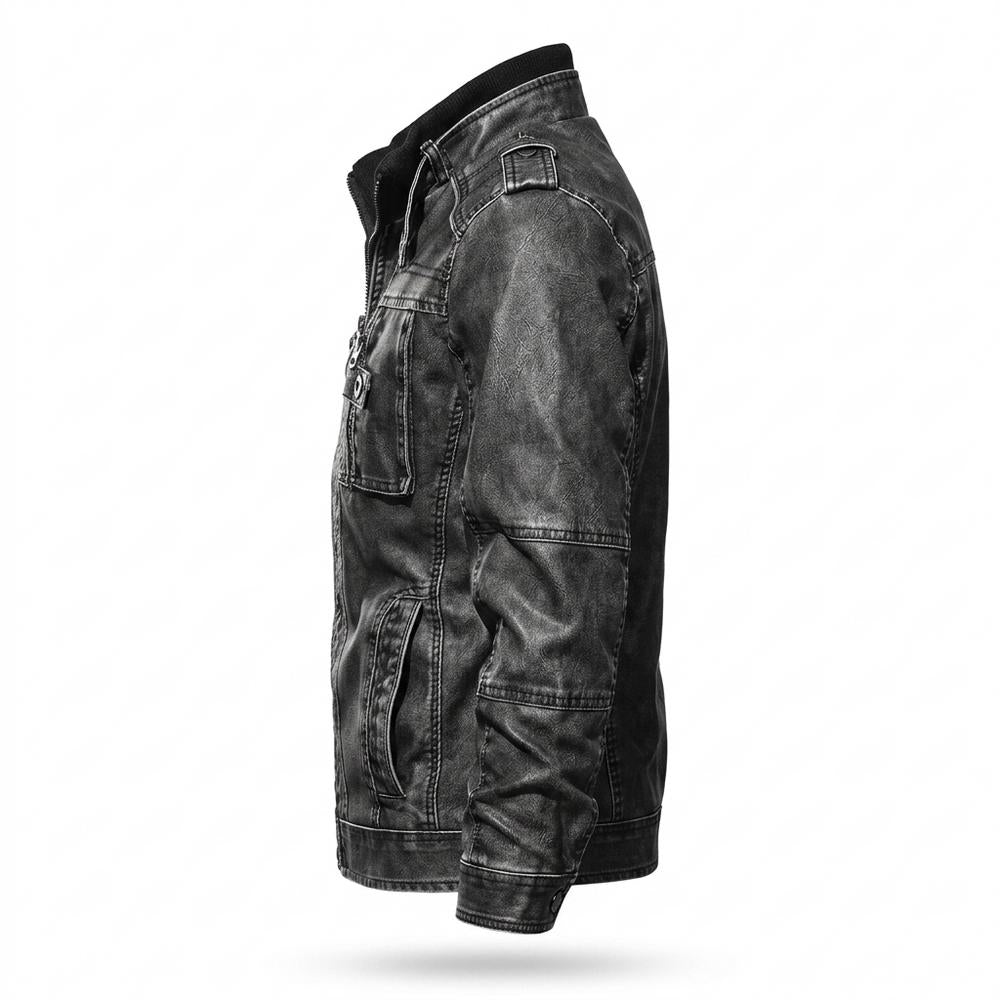 Gentleman Code - Momen | Gefütterte Stehkragen Lederjacke Herren
