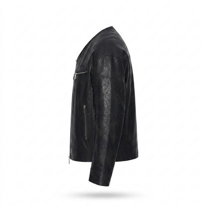 Gentleman Code - Rivos | Kragenlose Gesteppte Lederjacke Herren
