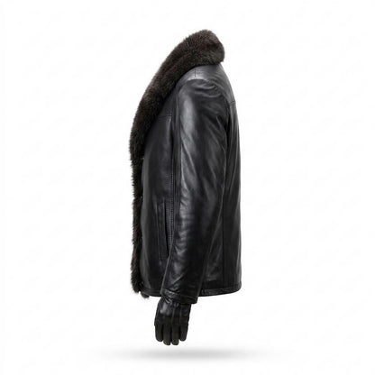 Gentleman Code - Vahok | Pelzbesetzt Geknöpft Lederjacke Herren