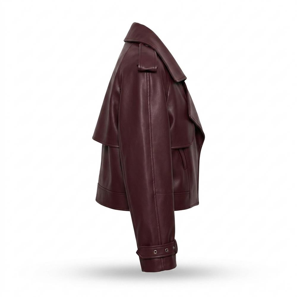 Gentleman Code - Yewel | Weit Geschnittene Breit-Kragige Lederjacke Damen