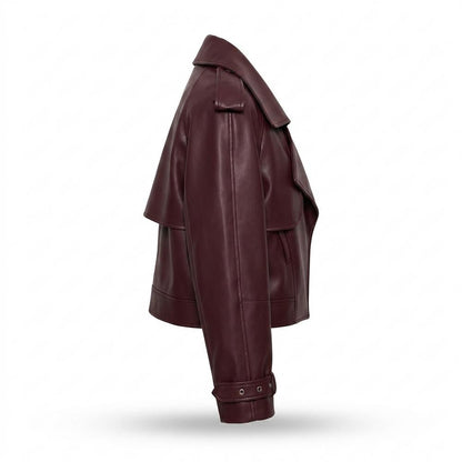 Gentleman Code - Yewel | Weit Geschnittene Breit-Kragige Lederjacke Damen