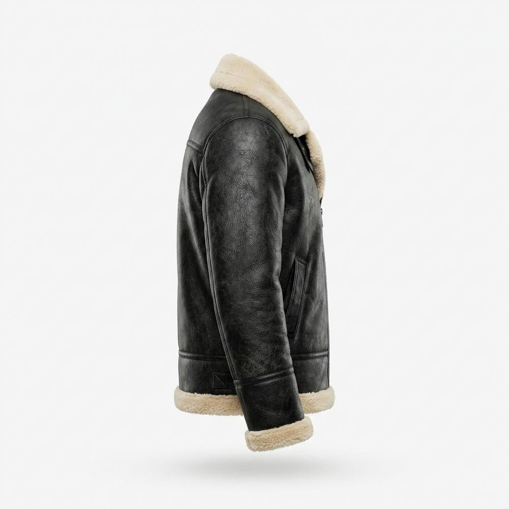 Gentleman Code - Kunov | Breitkragige Gefütterte Lederjacke Herren