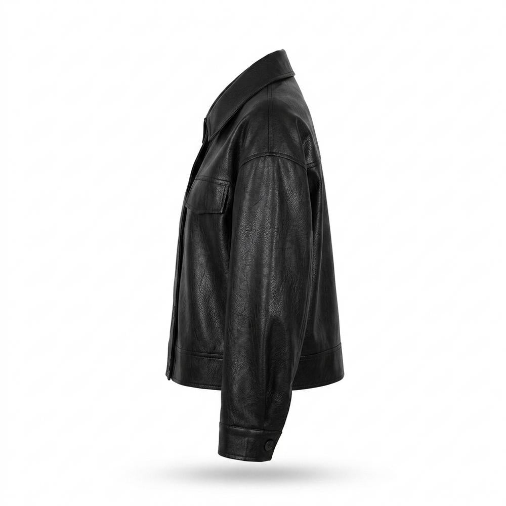 Gentleman Code - Lehis | Kurz Geschnittene Geknöpfte Lederjacke Damen
