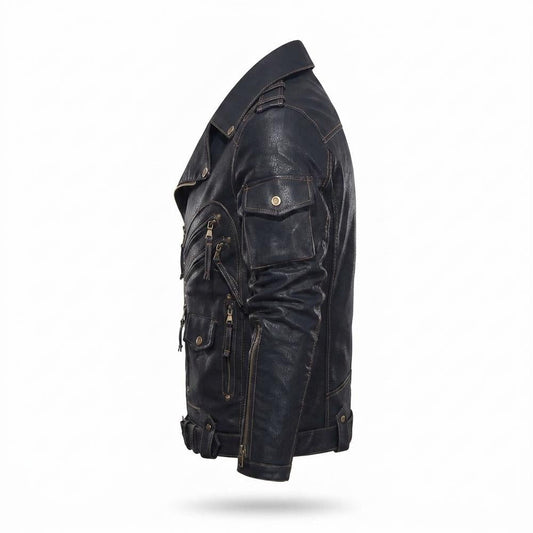 Gentleman Code - Silik | Asymmetrisch Aufwendig Lederjacke Herren