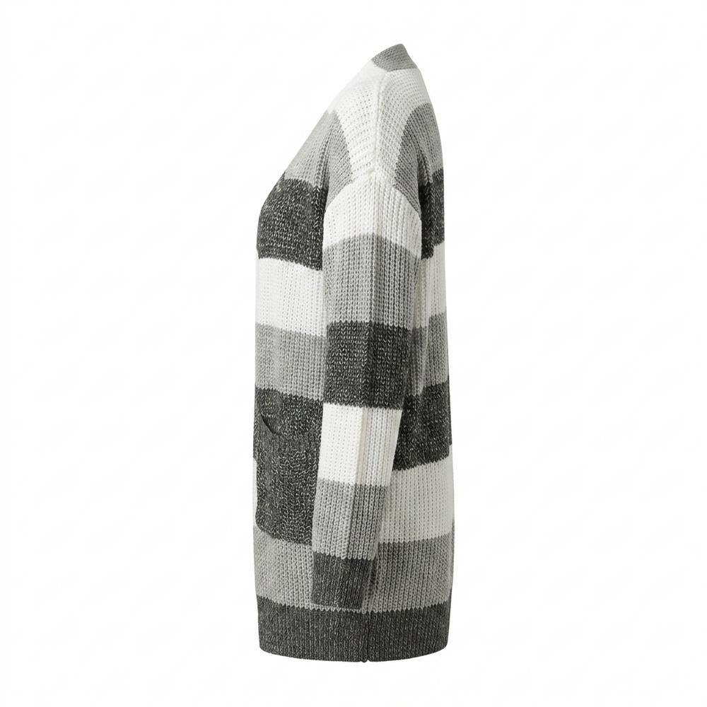 Gentleman Code - Kefom | Gestreifter Gestrickter Cardigan Damen