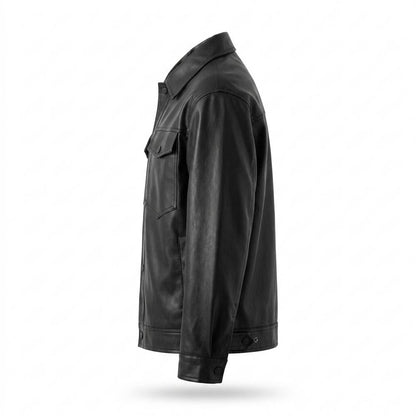 Gentleman Code - Sipon | Druckgeknöpft Glatt Lederjacke Herren