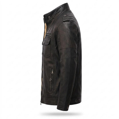 Gentleman Code - Dohil | Gefütterte Hochschließende Lederjacke Herren