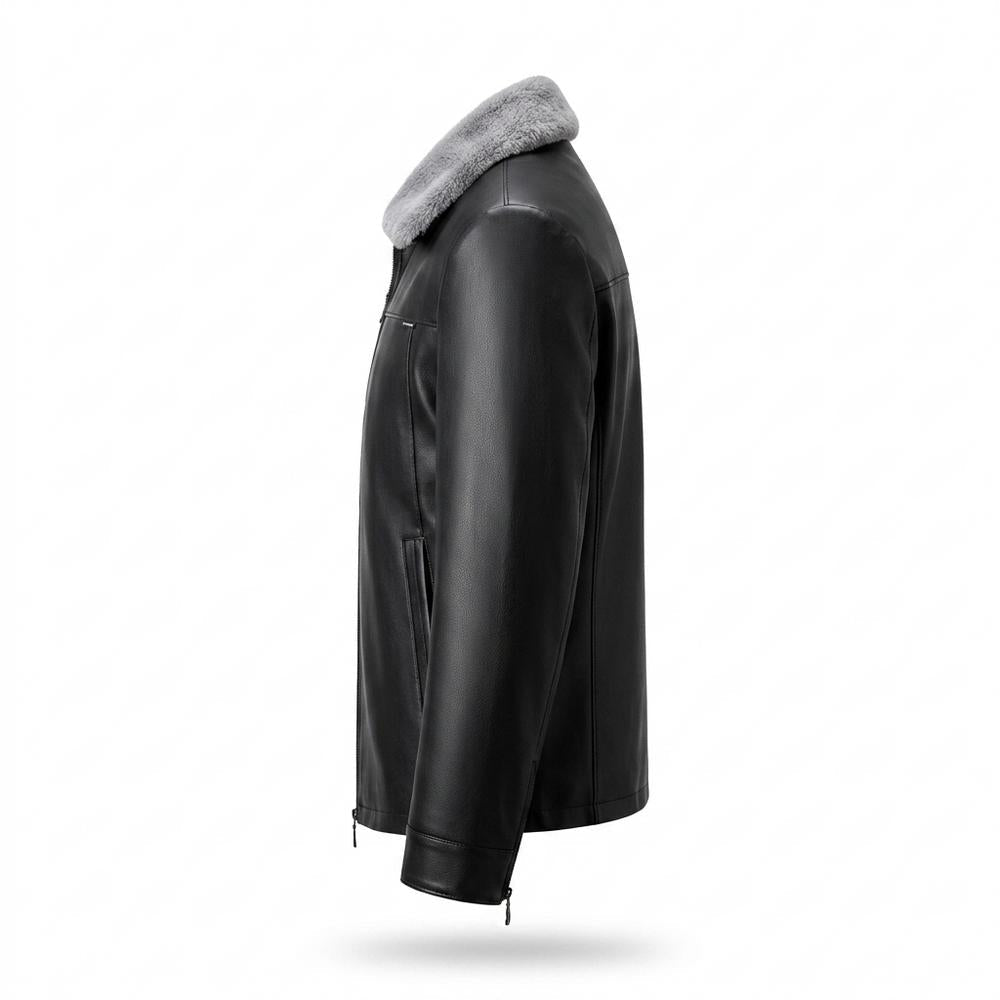 Gentleman Code - Sular | Gefütterte Pelzbesetzte Lederjacke Herren