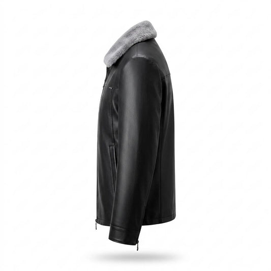 Gentleman Code - Sular | Gefütterte Pelzbesetzte Lederjacke Herren