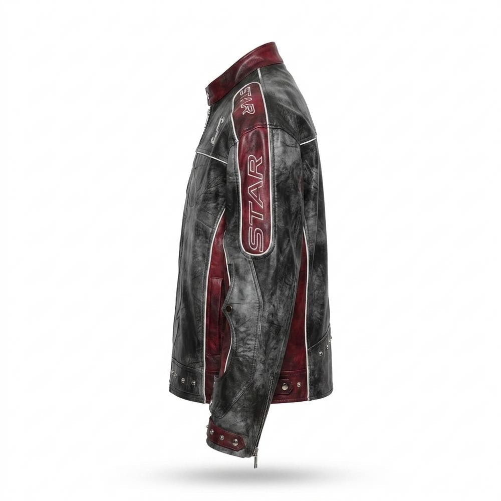 Gentleman Code - Kakum | Zweifarbige Bestickte Lederjacke Herren