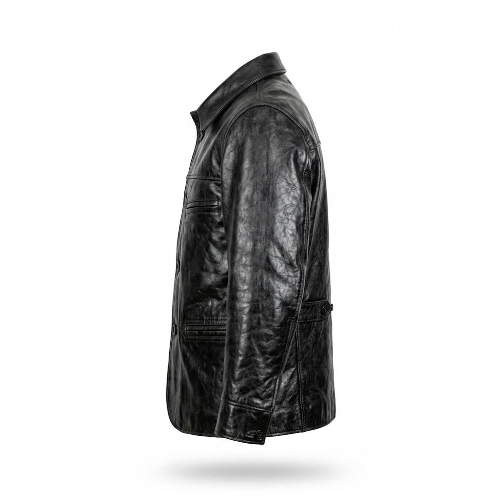 Gentleman Code - Tavin | Strukturierte Geknöpfte Lederjacke Herren