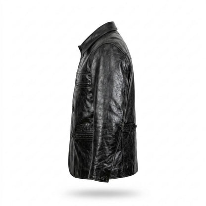 Gentleman Code - Tavin | Strukturierte Geknöpfte Lederjacke Herren