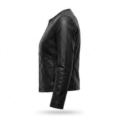 Gentleman Code - Tewuv | Kragenlos Tailliert Lederjacke Damen