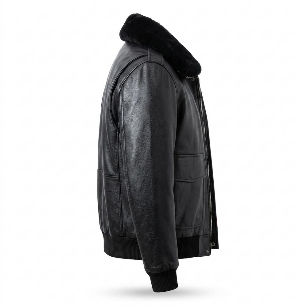 Gentleman Code - Vivan | Gefüttert Fellkragen Lederjacke Herren