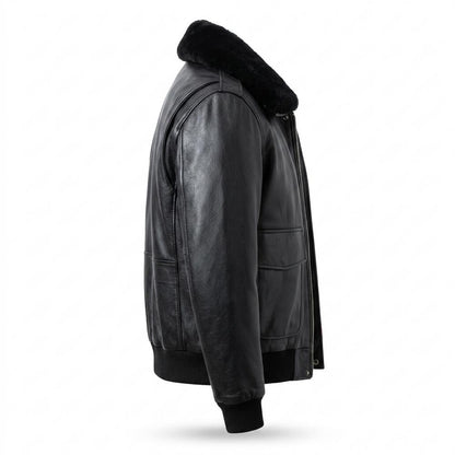 Gentleman Code - Vivan | Gefüttert Fellkragen Lederjacke Herren