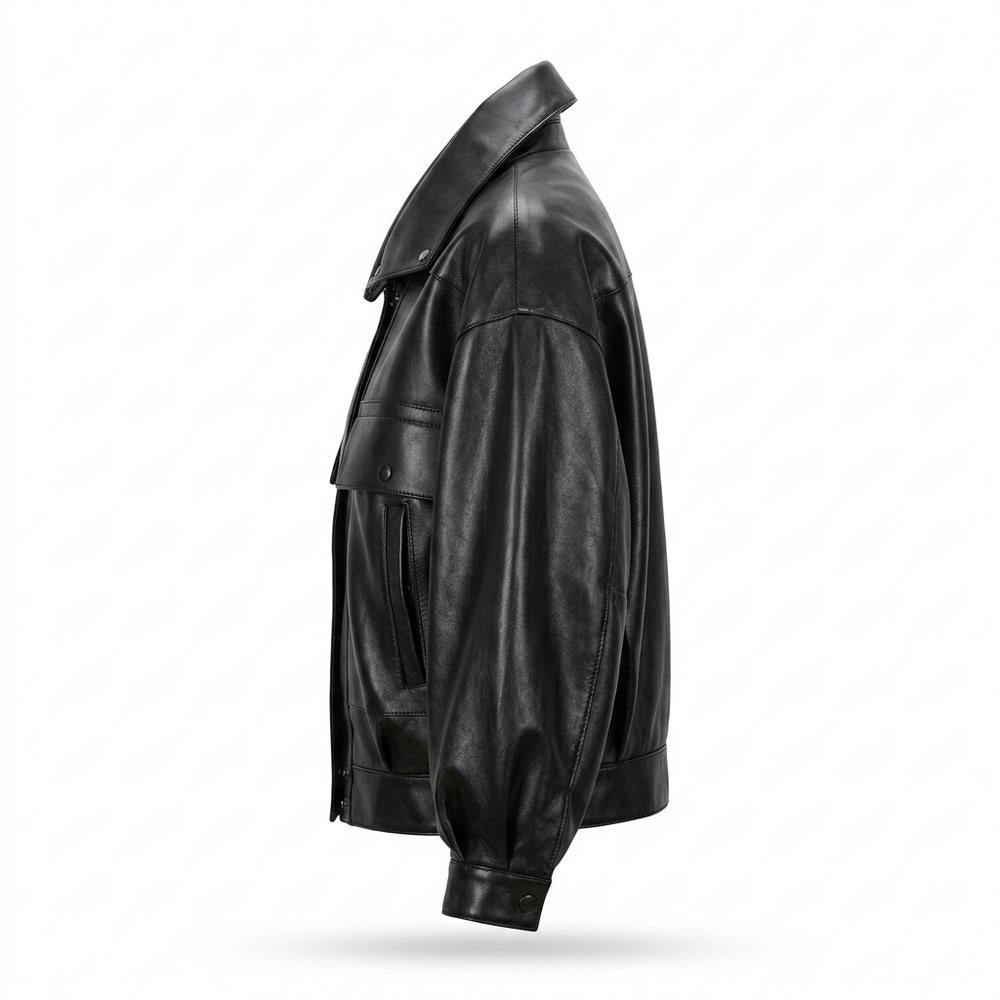 Gentleman Code - Zelid | Weit Geschnittene Blousonartige Lederjacke Unisex