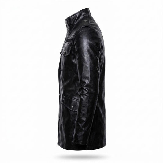 Gentleman Code - Sanav | Langgeschnittene Hochgeschlossene Lederjacke Herren