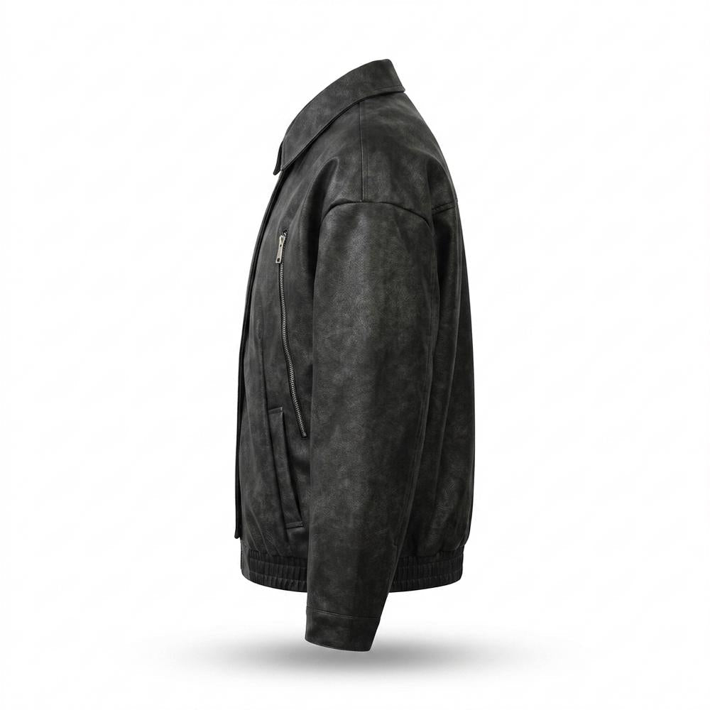Gentleman Code - Kekok | Verwaschene Weit Geschnittene Lederjacke Unisex