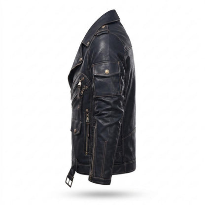 Gentleman Code - Talin | Asymmetrisch Gegürtelt Lederjacke Herren