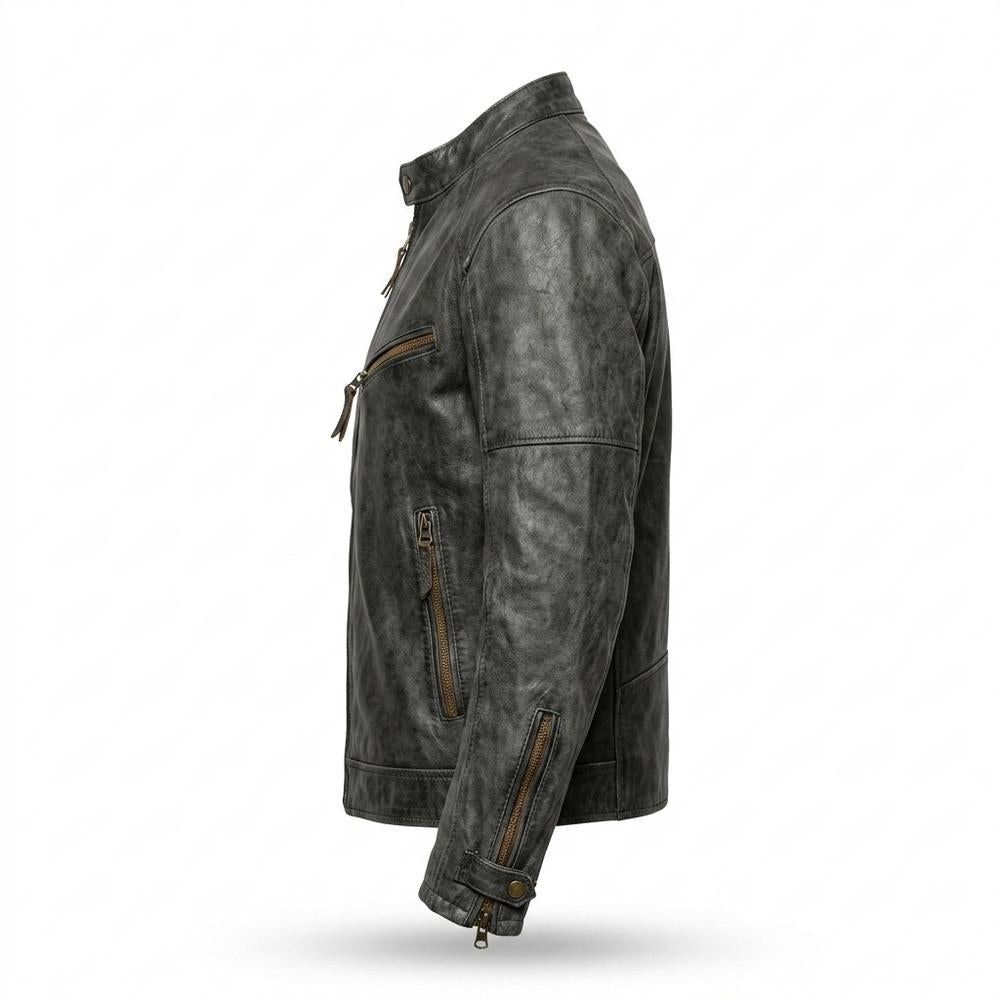 Gentleman Code - Taril | Strukturiert Stehkragen Lederjacke Herren