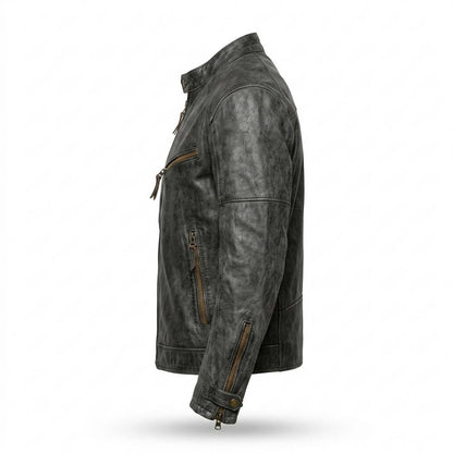 Gentleman Code - Taril | Strukturiert Stehkragen Lederjacke Herren
