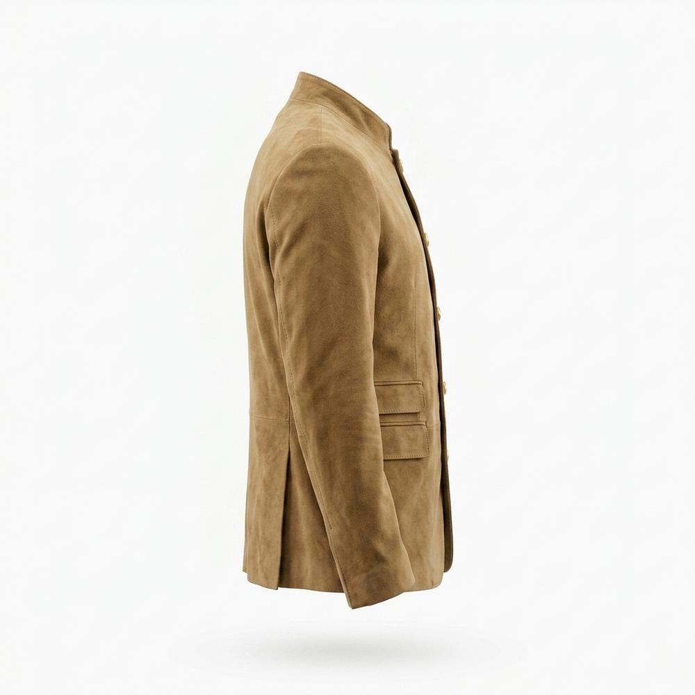 Gentleman Code - Somol | Stehkragen Geknöpft Wildleder-Jacke Herren