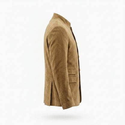 Gentleman Code - Somol | Stehkragen Geknöpft Wildleder-Jacke Herren