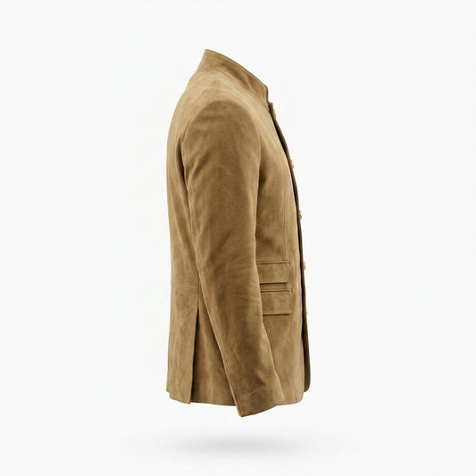 Gentleman Code - Somol | Stehkragen Geknöpft Wildleder-Jacke Herren